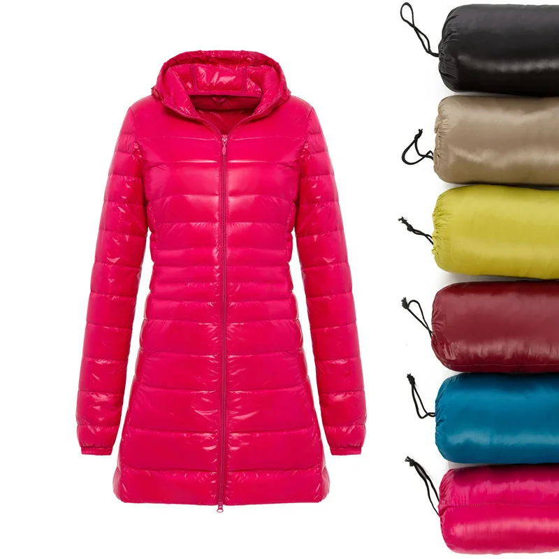 

Lightweight Down Jacket Outerwear Women Hooded White Duck Down Female Overcoat Oversize Thin Long Jacket Lady Autumn Winter 7XL