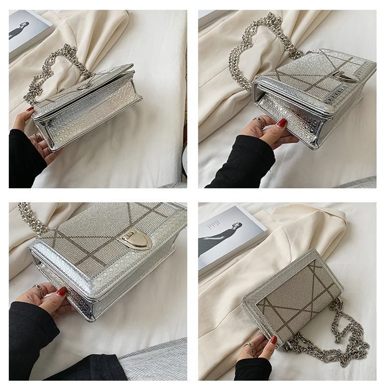 

Messenger Bag Shoulder Bag Simple Trendy New Style Casual Korean Version Diamond-studded Chain Bag Female