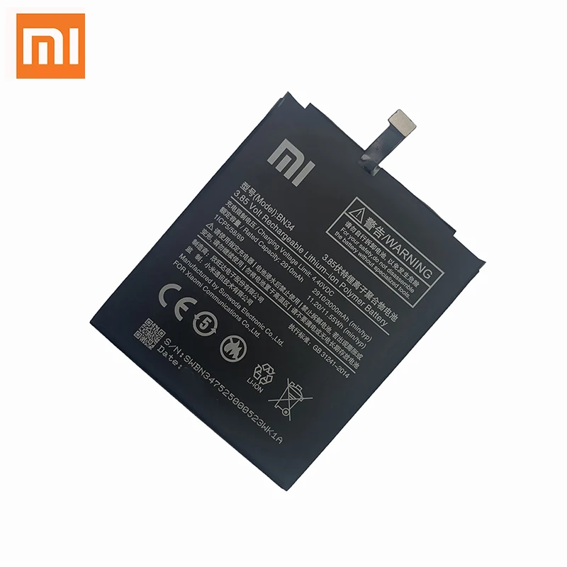 Xiao Mi-bater&iacute;a Original BN34 para tel&eacute;fono, repuesto de 5,0 ", capacidad Real de 3000mAh, para Xiaomi Redmi 5A-2