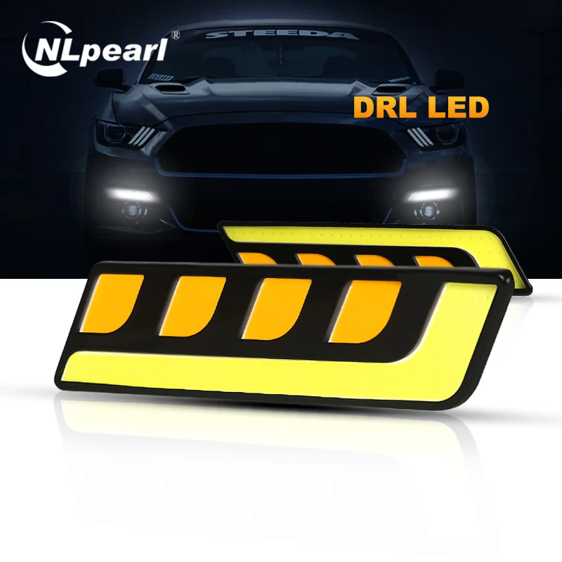 Nlpearl 2x Car Light Assembly DRL Led COB Daytime Running Lights Dual Color White Yellow Auto DRL External Auto Daylight 12V