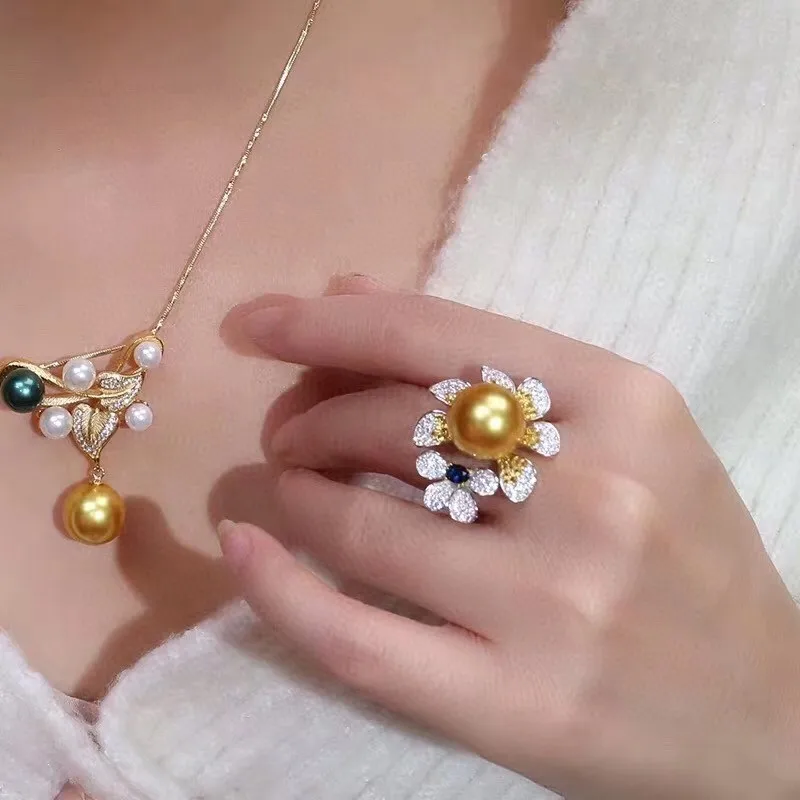 D304 Pearl Sets 925 Sterling Silver 9-12mm Natural Fresh Water Golden Pearls Female's Jewelry for Women FIne | Украшения и