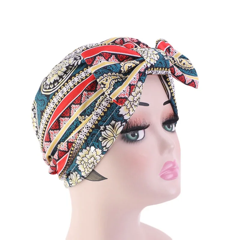 

Bow Headband cap women's chemo cap printed headtie