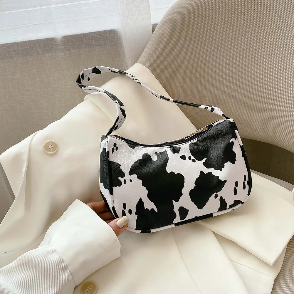 

Fashion Cow Dot Printed Women Shoulder Handbags PU Leather Small Casual Female Underarm Shoulder Bags