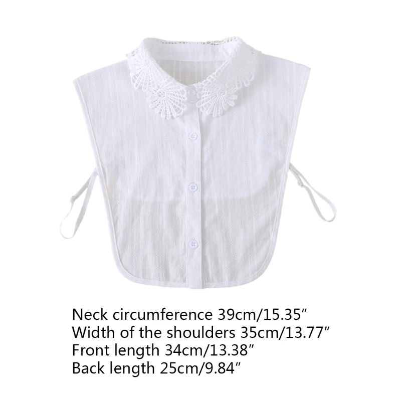 

Women Stylish Detachable Half Shirt Dickey Floral Lace Jacquard Lapel False Fake Collar Striped Button Down Decorative Chiffon B