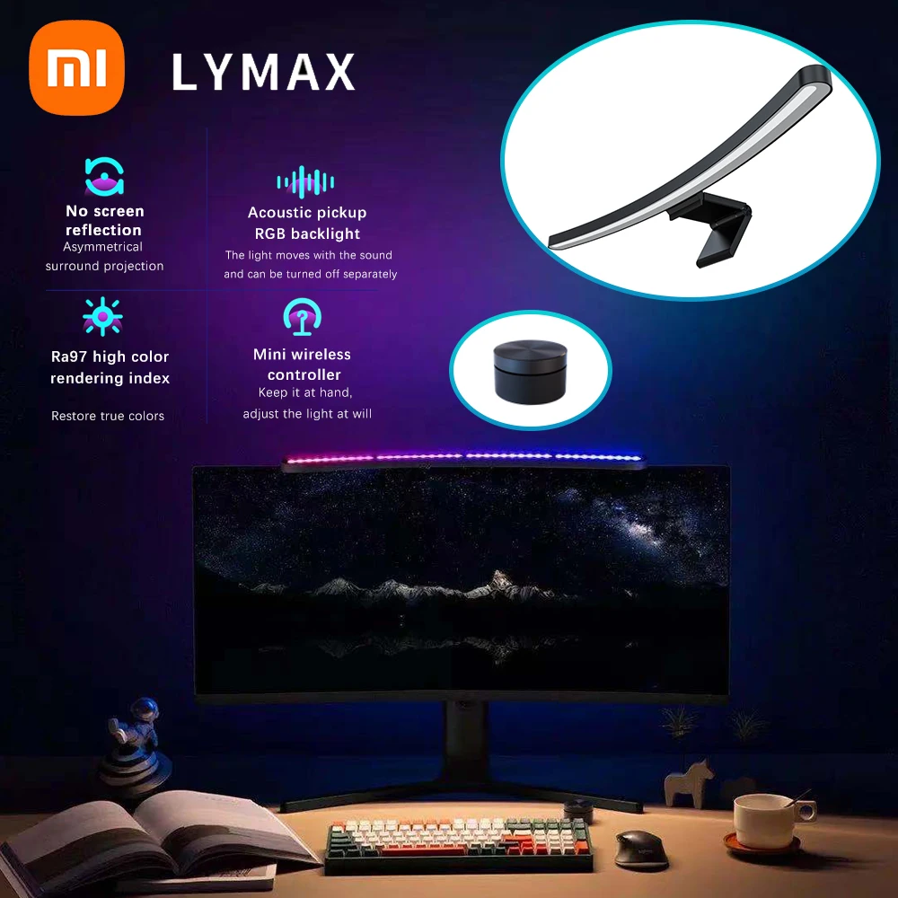 youpin lymax desk lamp curved screen display hanging light rgb color pc computer monitor light bar eye protection remote control free global shipping