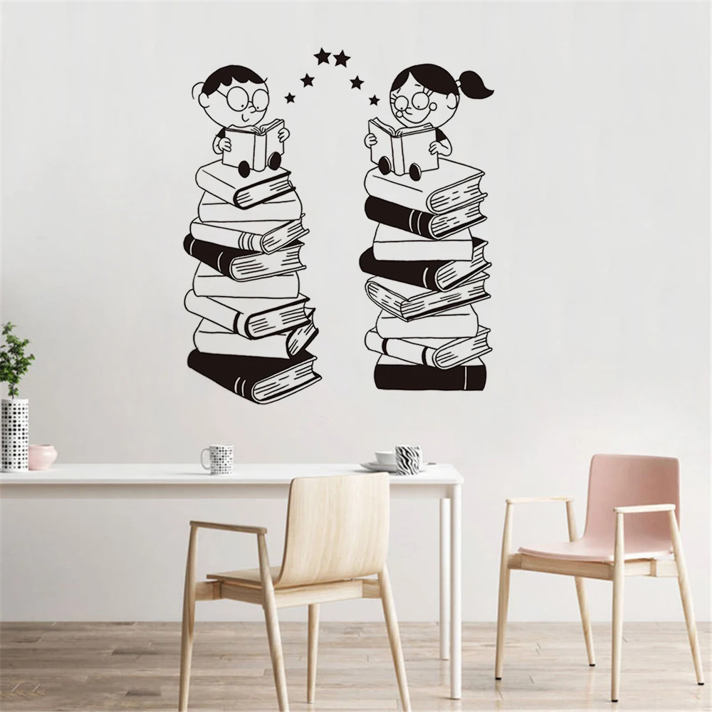 Cartoon Classroom Child Read Book Wall Sticker Library School Large Kids Decal Bedroom Vinyl Decor | Дом и сад