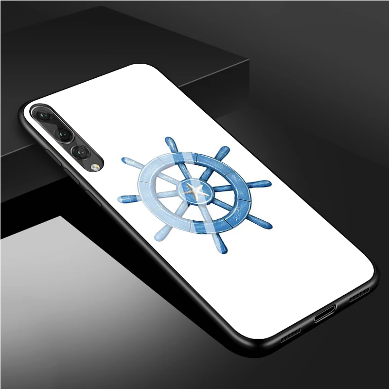 Полосы якорь лодка корабль колеса чехол для телефона из закаленного стекла Huawei P20