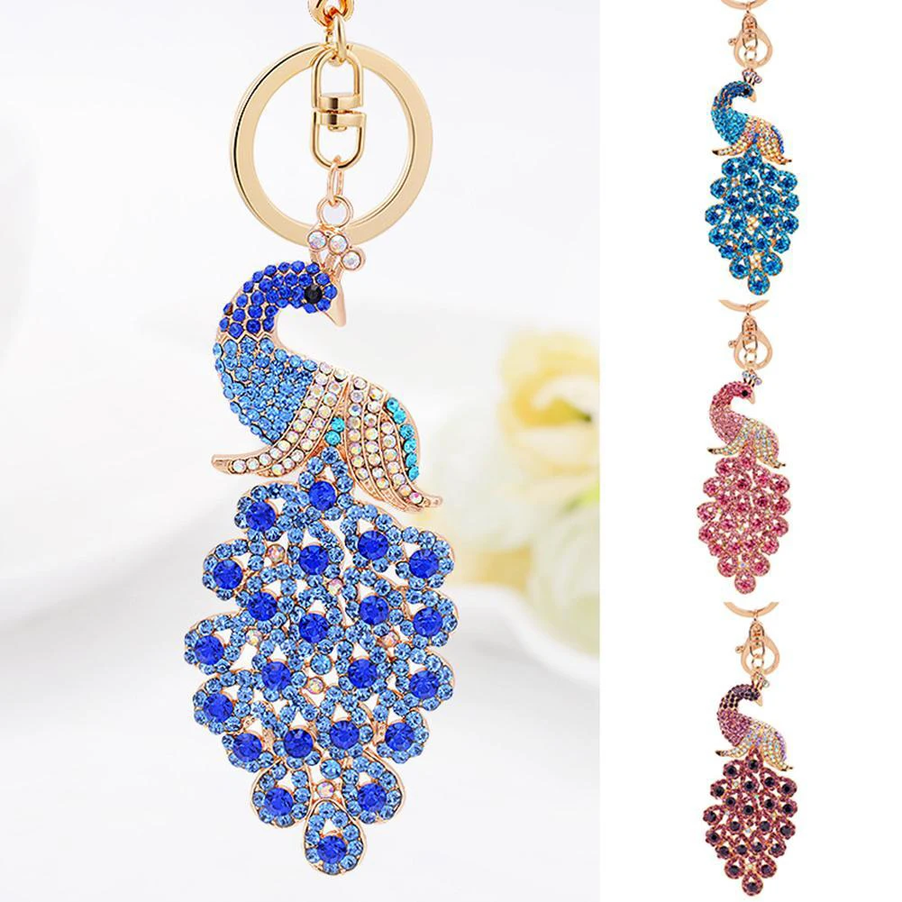 

Fashion Bling Rhinestone KeyChain Elegant Colorful Peacock Keychain Peafowl Peahen Keyring Bag Pendant Car Key Chain Ring