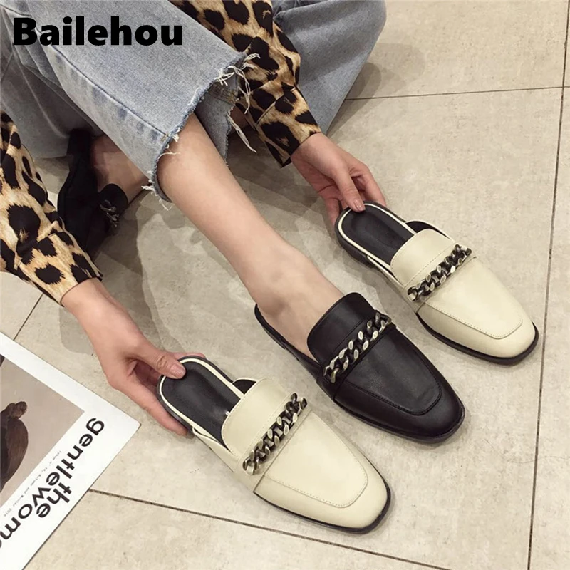 Женские шлепанцы без задника Bailehou повседневные босоножки на плоской подошве с