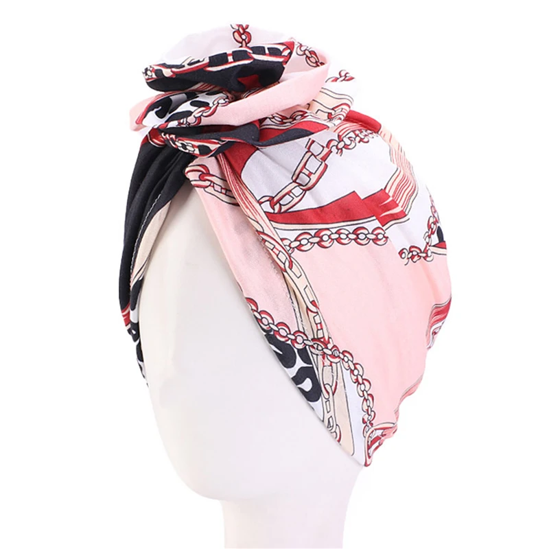 

Ethnic Chain Printed Big Flower Headscarf Bonnet Women Turban Hat Turbante Femme Musulman India Hat Islamic Head Wrap Turban