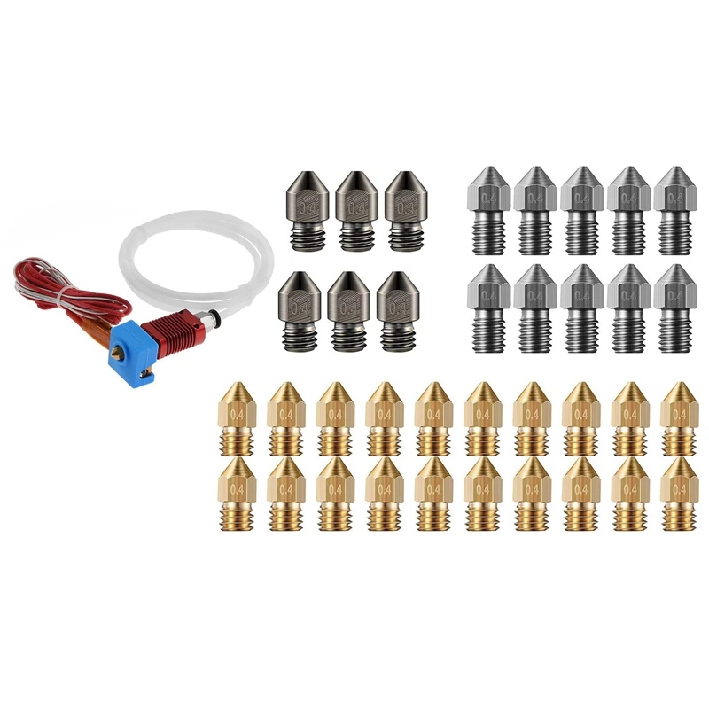 

2 Set 3D Printer Accessories: 1 Set Extruder Nozzles & 1 Set 24V 40W Metal J-Head CR10 Hotend MK8 Extrude Hot End Kit