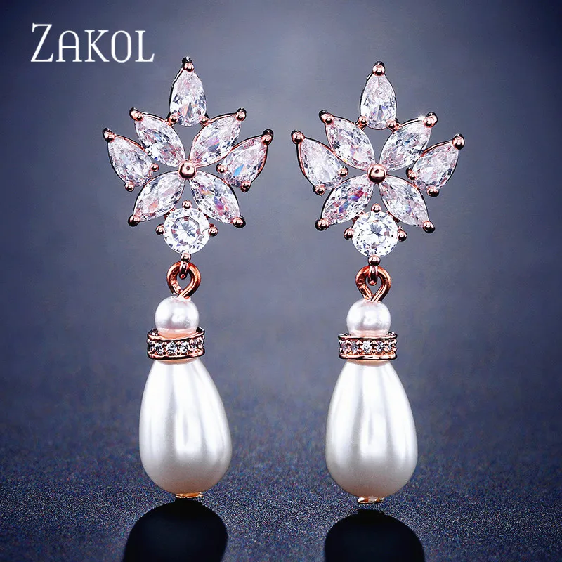 ZAKOL Модные прозрачные серьги-подвески с кубическим цирконием для женщин модные