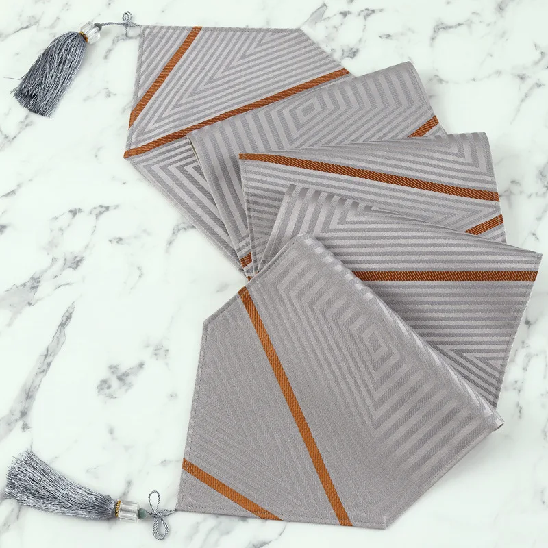

European Modern Light Luxury Table Runner Solid Color Stripe Tassel Cotton Table Runner Living Room TV Cabinet Home Cover Towel