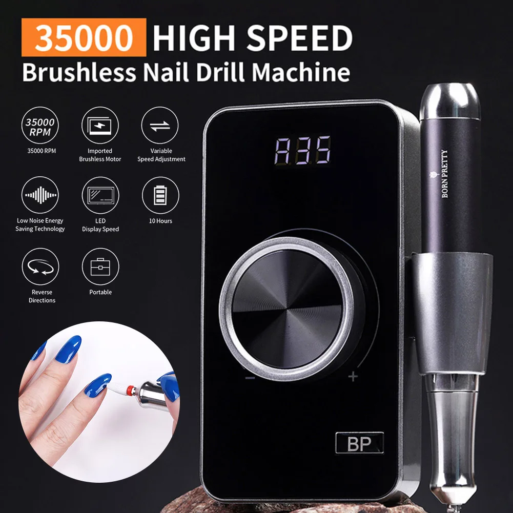

Electric Nail Drill Machine 35000RPM with Handpiece USB Rechargeable Nail Gel Polisher Nail File Low Noise Manicure Tools