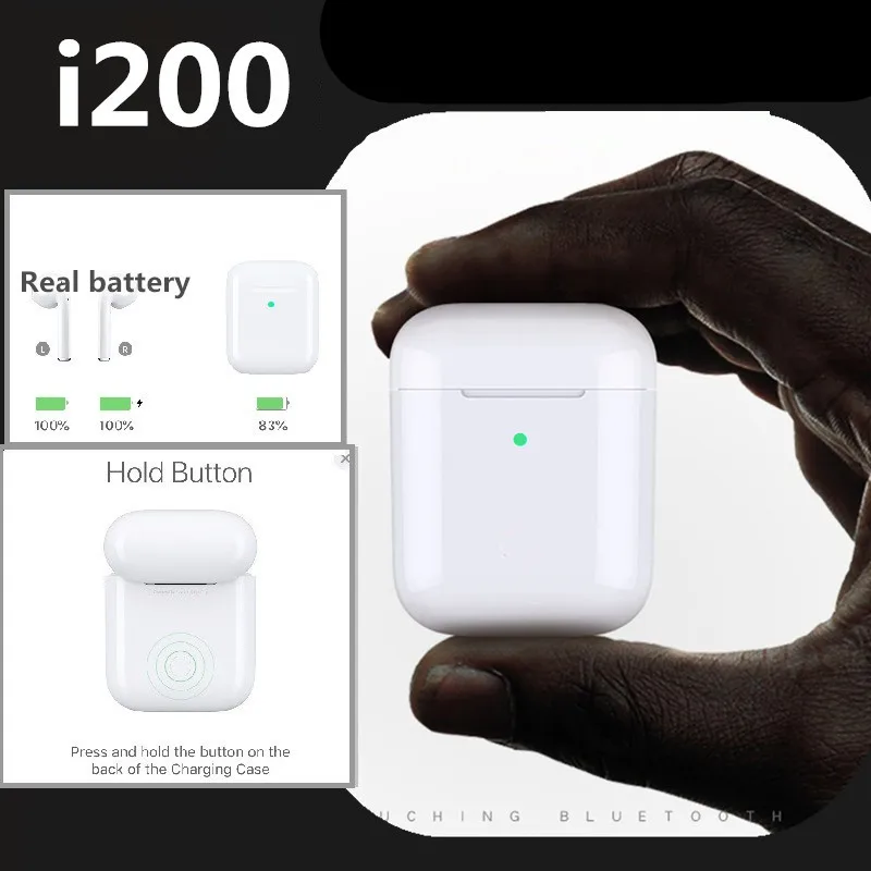 I200TWS всплывающие 1:1 умные сенсорные Bluetooth беспроводные наушники 5D супер бас гарнитура с зарядным устройством PKi10 i12 i9000 i10000tws
