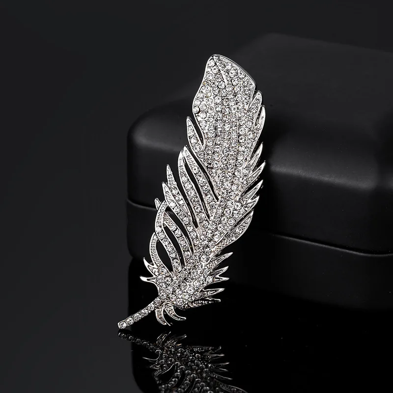 

YZX59 Temperament style zircon Feather Brooch simple fashion coat Brooch