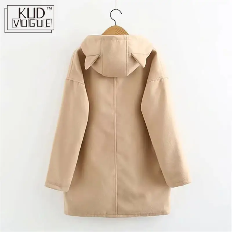 Японская теплая зимняя куртка с капюшоном для девочек длинное пальто мультяшным