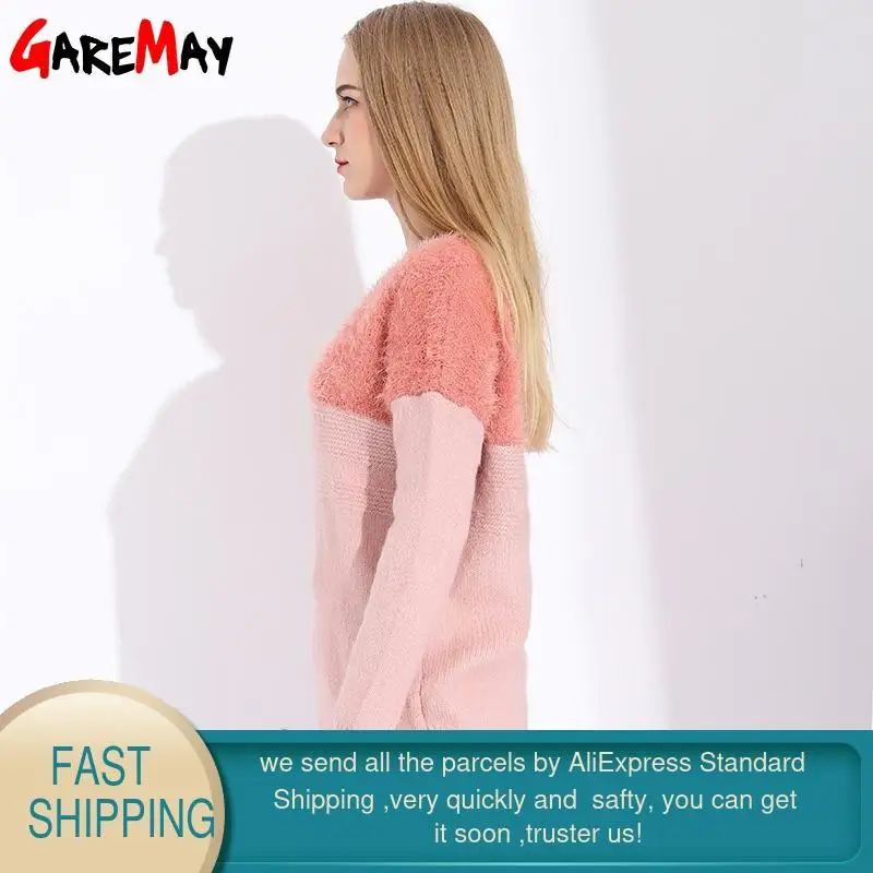 Mohair Loose Patchwork Sweater Women Christmas Ladies Pink Women's Knitted Sweaters Pullovers Spring 2022 Female | Женская одежда