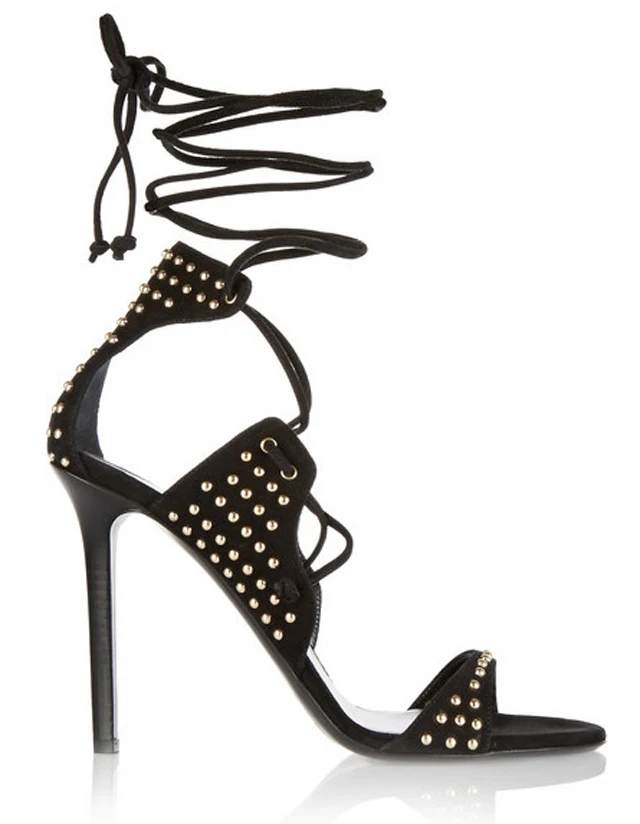 Harga Musim Panas Paku Keling Studs Suede Perban Sandal Sexy Tipis Sepatu Hak Tinggi Kaki Sepatu Open Toe Menyeberangi Tali Sandal Sepatu Sepatu