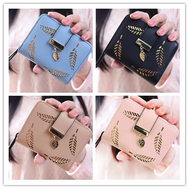 Кожаный кошелек для монет, Женский винтажный Повседневный двойной клатч с листьями, Женский кошелек, кошелек monederos para mujer monedas