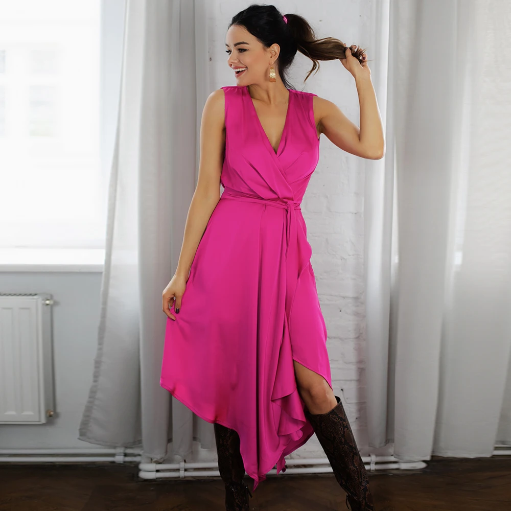 

Women Sexy Sleeveless Solid Dress Summer Elegant Asymmetrical Lace Dresses Casual Loose V-neck Plus Size Party Dress