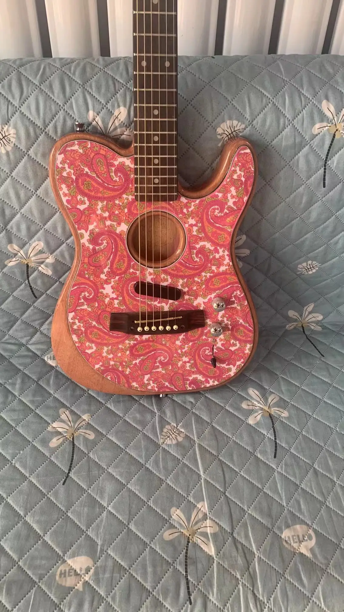

High quality TL style electric guitar, paisley pink; Hollow body with pink xylophone bridge, 2021 new style, custom various colo