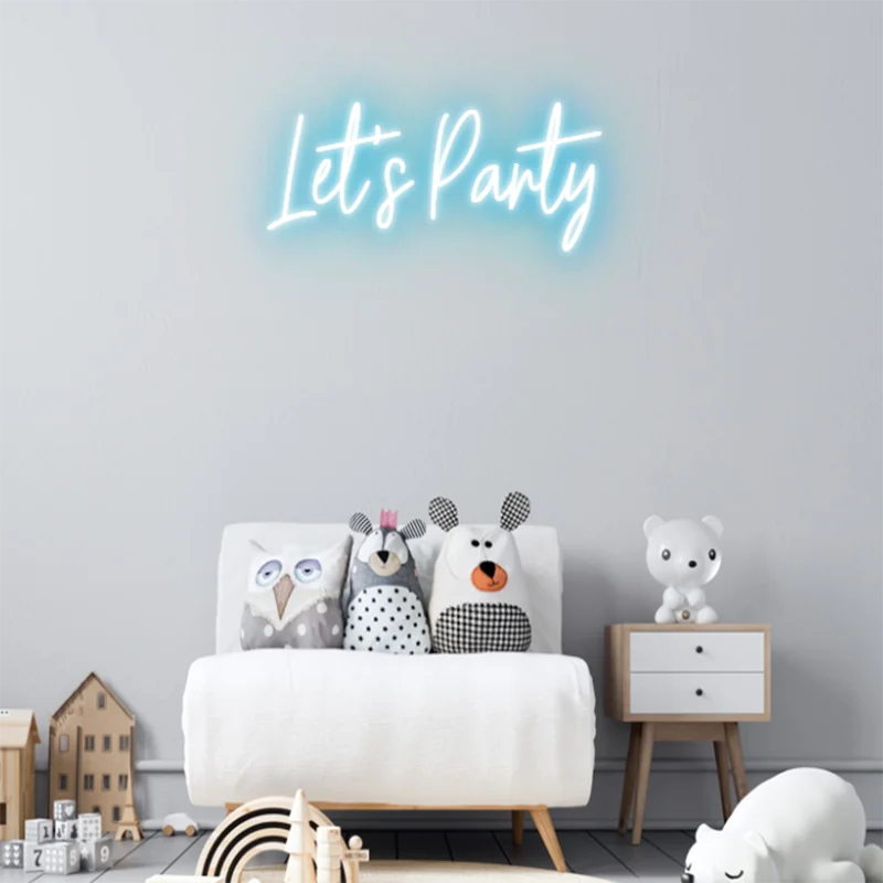 

custom Pink color 12V Transparent acrylic Lets Party flex led neon sign light Ins Party Wedding wall decor