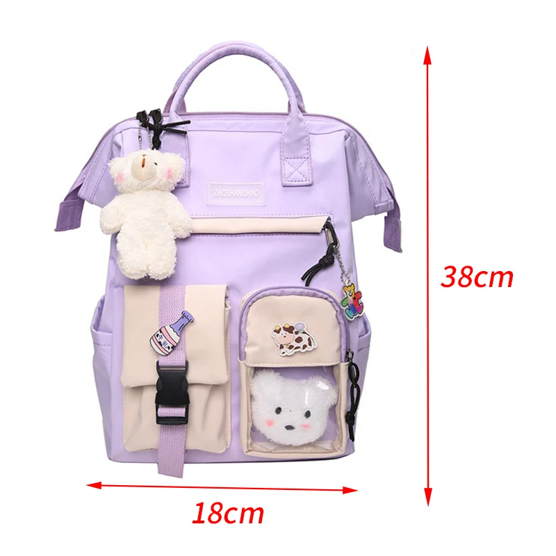 Multi-level Pocket Youth Girls Purple Backpack Waterproof Rucksack Fancy High School Bags for Teenage Students images - 6