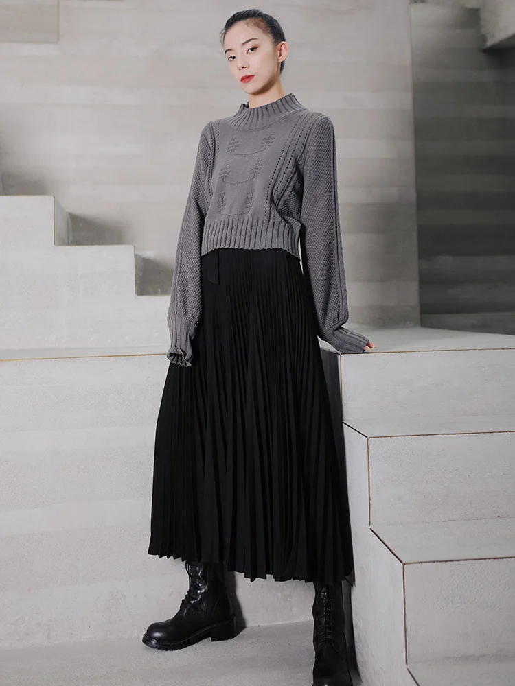 LANMREM полувысокий воротник сплошной цвет рукав-фонарик свитер для женщин уличная