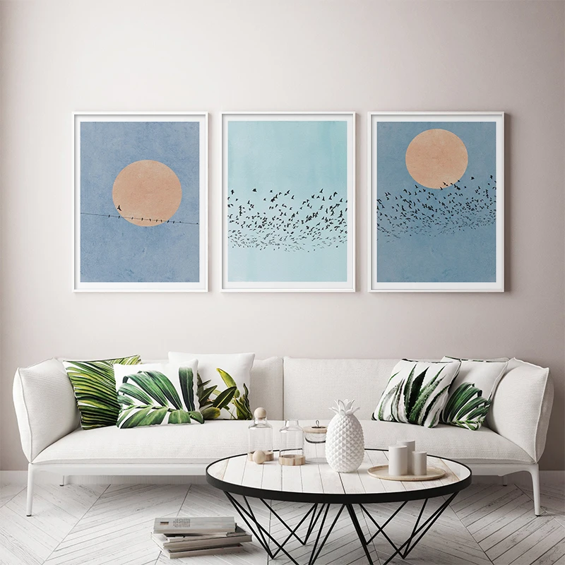 

Abstract Canvas Painting Bird Sunset Artwork Poster and Print Nordic Wall Art Picture Modern Scandinavian Living Room Home Decor