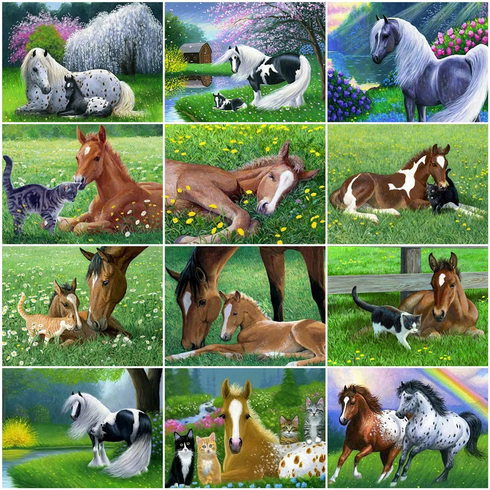 

HUACAN DIY Diamond Painting Horse 5D Mosaic Rhinestone Cross Stitch Full Square Diamond Embroidery Animal Home Decoration