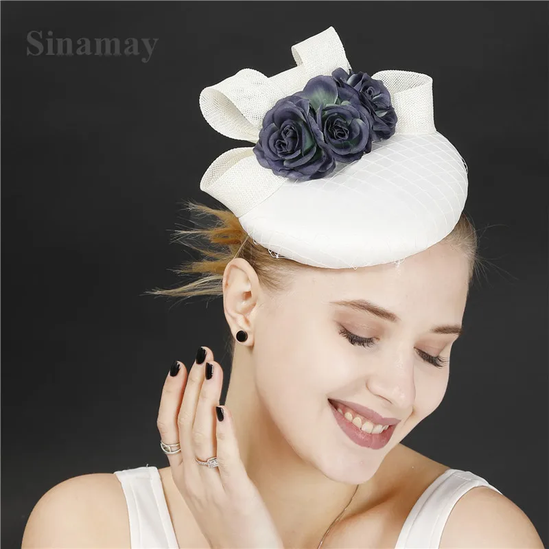 

Модная женская Вуалетка цвета слоновой кости с темно-синим, головной убор для невесты, новый головной убор с зажимом для волос, красивые сет...