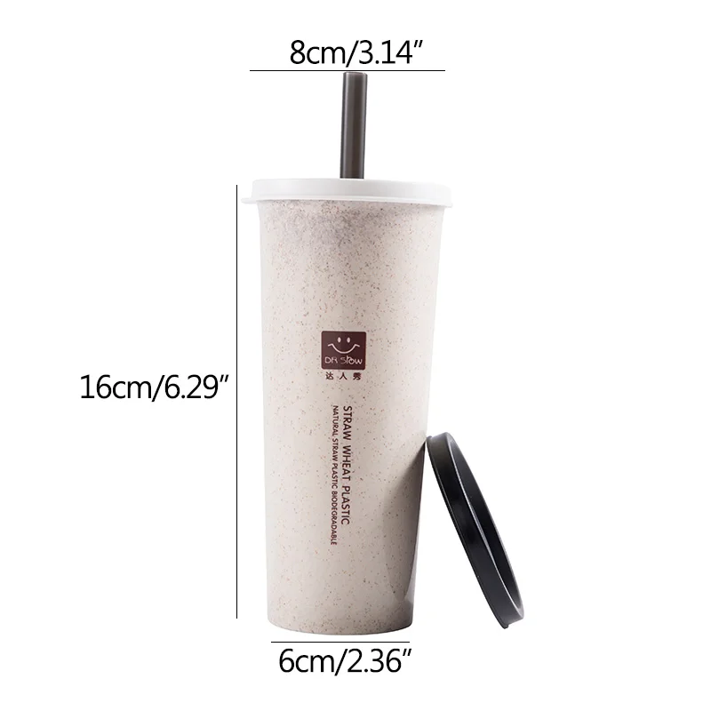 

Portable Hand Cup Wheat Straw Water Cup with Straws Double Lid Cola Coffee Plastic Travel Cup Drinking Cup