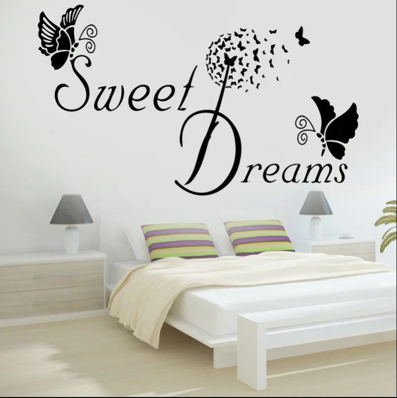 Наклейки на стену с надписью SWEET DREAMS и изображением бабочки | Дом сад
