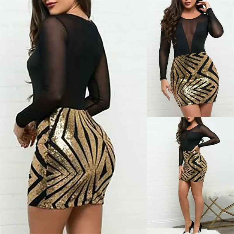 Женское прозрачное Сетчатое платье в полоску с блестками и глубоким v-образным