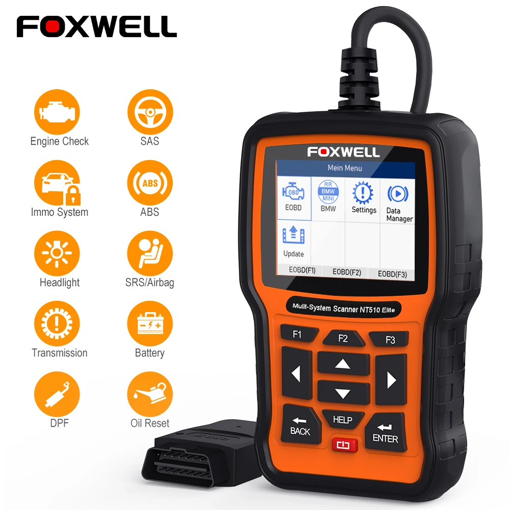

FOXWELL NT510 Elite Full System OBD2 Scanner SAS SRS DPF Multi Reset Bi-Directional Active Test Code Reader Car Diagnostic Tool