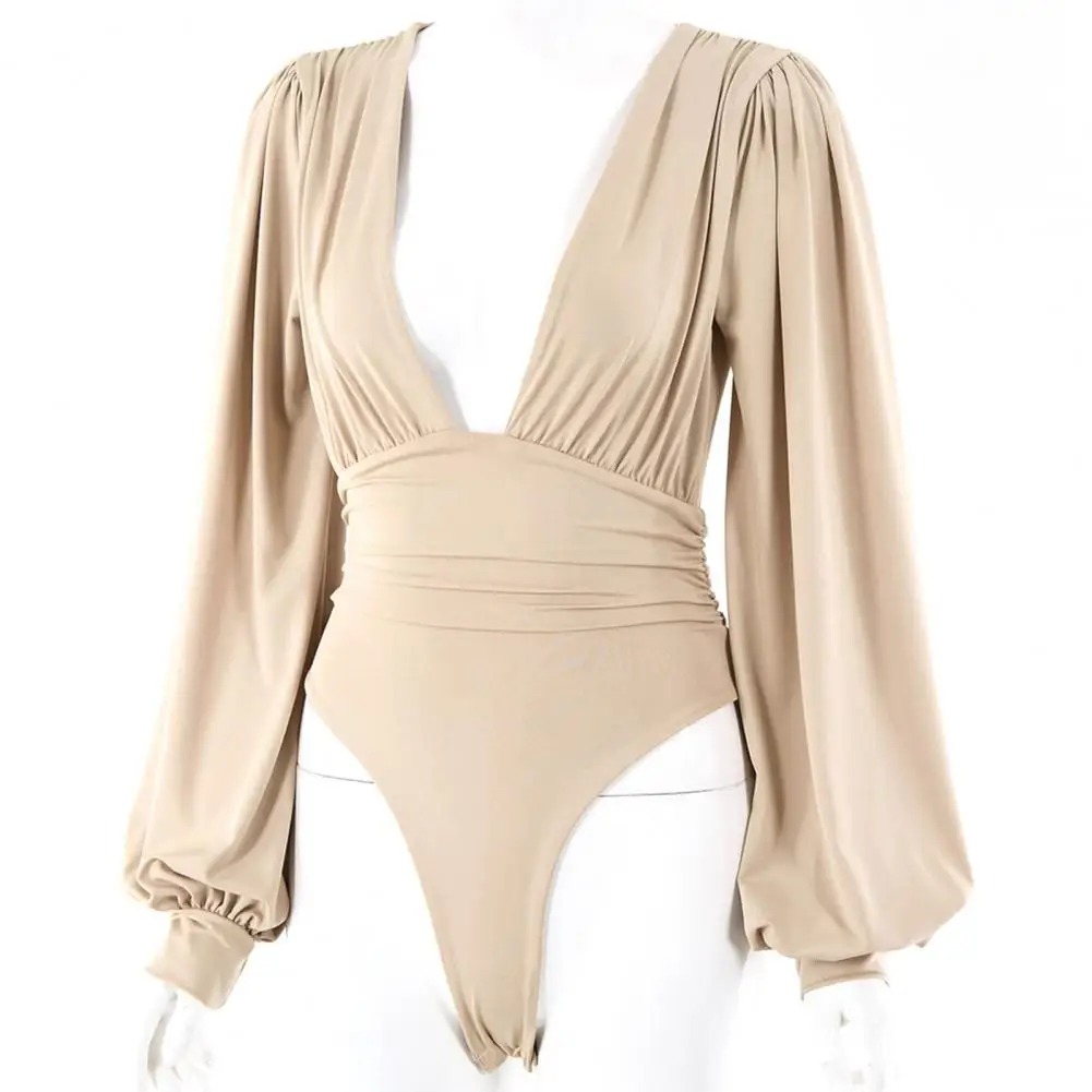 

2020 Autumn Winter Rompers Women Jumpsuits Sexy Club V Neck High Waist Solid Bodycon Regular Long Sleeve Female Bodysuits Women