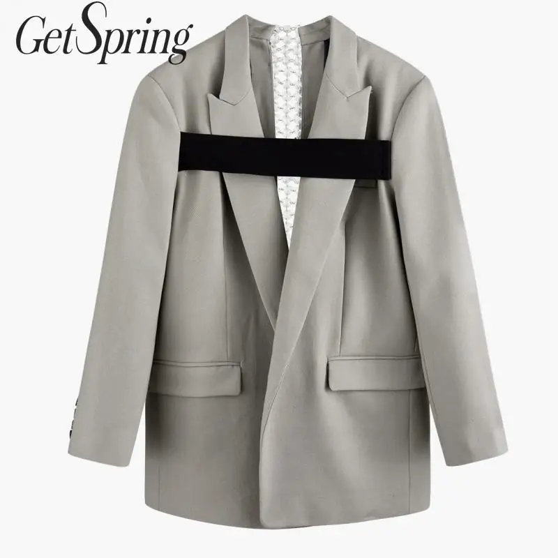 Женский Асимметричный Блейзер Getspring повседневный черный блейзер с вырезами в