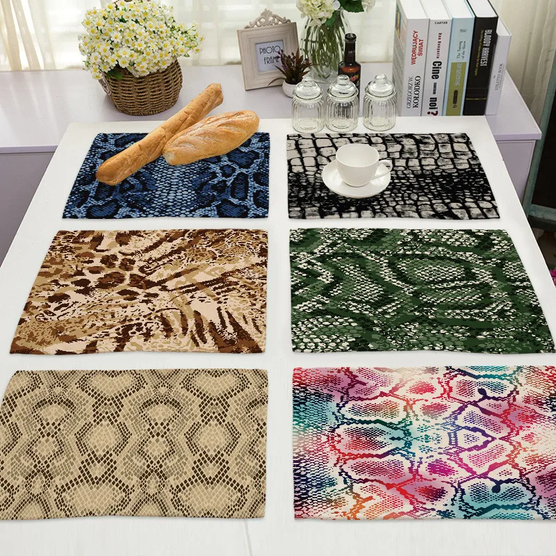 

Crocodile Skin Dining Table Mat Snakeskin Pattern Kitchen Placemat Tea Coaster Cotton Linen Pad Bowl Cup Mats Home Decors