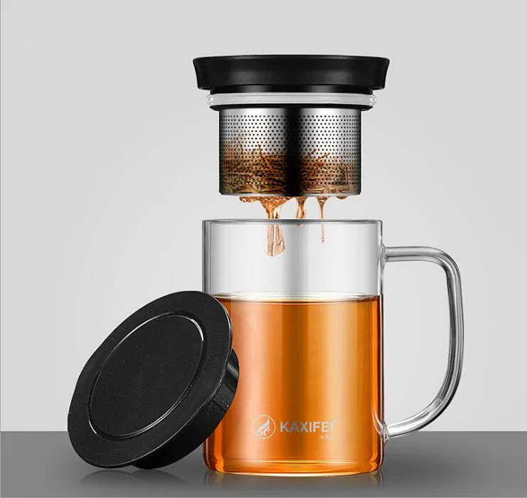 Glass Water Bottle Borosilicate Glass Coffee Mug Home Insulated Office Cup With Handgrip Travel Mug Tea Infuser Filter Water Cup