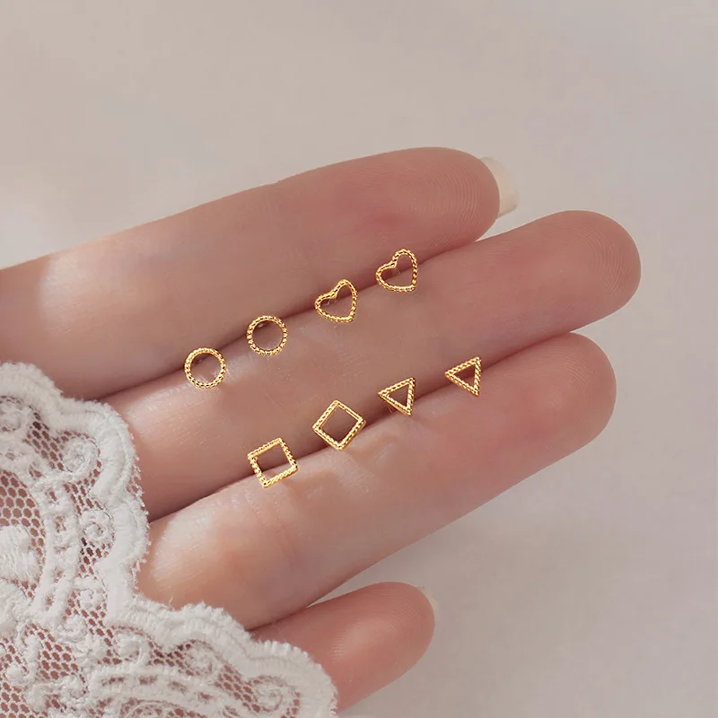 Маленькие Геометрические полые серьги-гвоздики в форме сердца треугольника