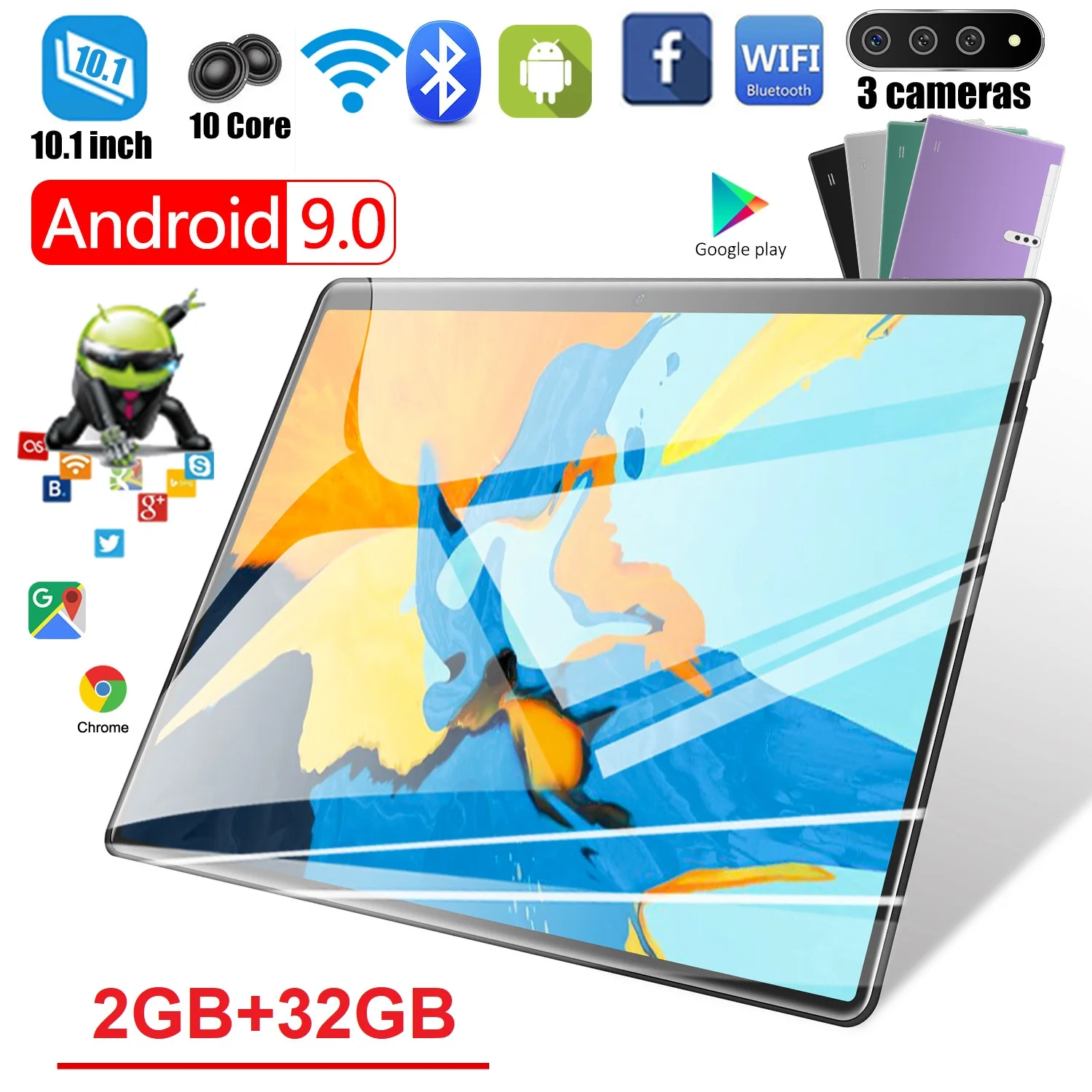 Планшет Google Play на Android 10 1 экран 9 0 дюйма 2 Гб + 32 ГБ | Компьютеры и офис