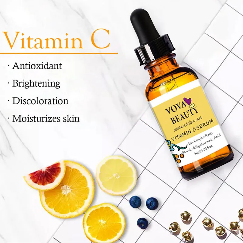 

VOVA Vitamin C Whitening Face Serum Remove Freckle Spot Brighten Shrink Pores Anti Aging Improve Dullness Moisturizing Essence