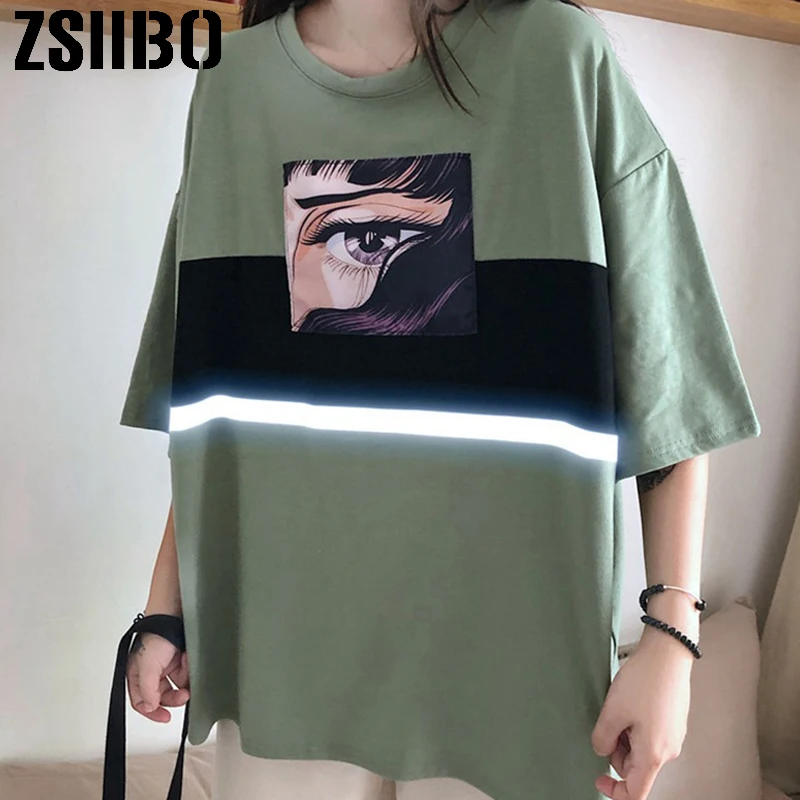 Женская уличная Футболка Harajuku свободная футболка с отражающим узором и коротким