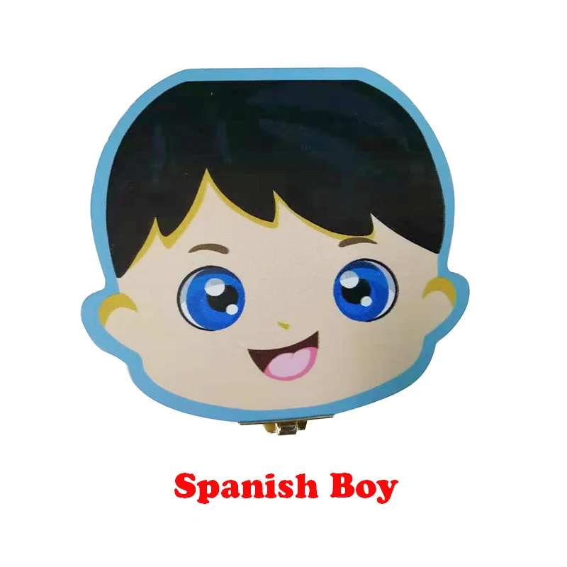 Spanish Boy Деревянный Детский ящик для зубов английский/испанский/португальский молочные зубы пуповины органайзер для хранения мальчиков и девочек сувенир чехол подарки для детей - Цвет: Spanish Boy