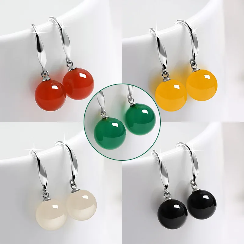 

925 Silver Natural Agate Earrings Silver Pearl Earrings long female Korean fashion net red earrings earrings