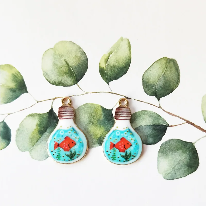 10 шт./лот модные Мультяшные животные Кот чашка лампочка Рыба Эмаль Подвески сплав