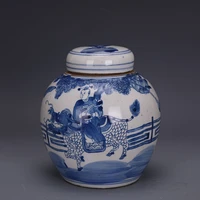handmade blue and white kylin sending children ginger jar in the late qing dynasty for collection