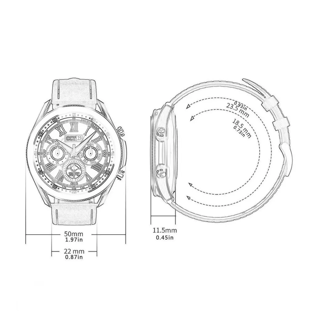 

Global Version 47mm Smart Watch 5ATM Waterproof Smartwatch 24 Days Battery Music Control Leather Silicon Strap