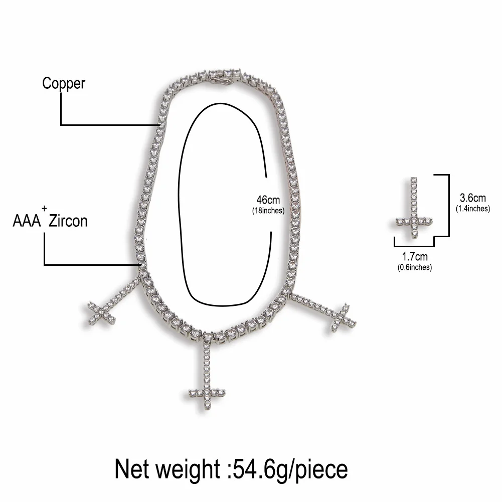 

New zircon row necklace with three copper inlaid zircon necklace zircon Cross Necklace